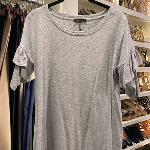 Grey T-shirt Dress with Ruffle Sleeves